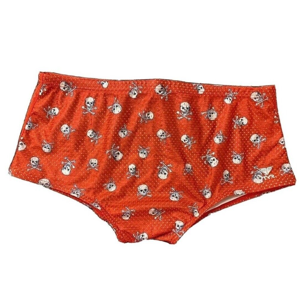 TYR Men's Skull PolyMesh Trainer Lined Brief Swimsuit RSKU2A Red USA Size 40 XXL